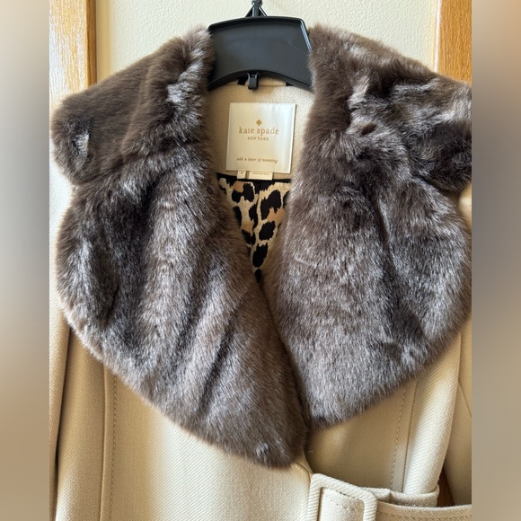 Kate Spade Wool Camel Coat with Large Faux Fur Collar - Picture 3 of 16